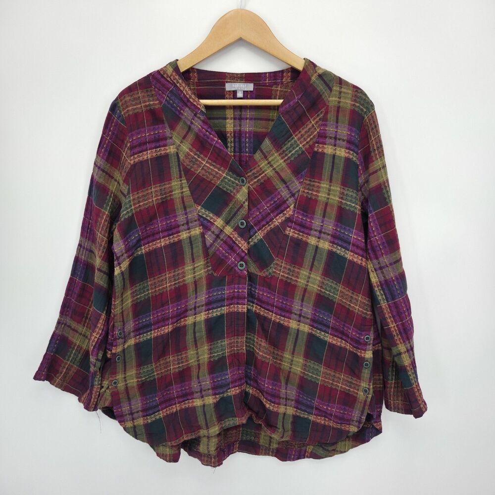 Habitat Womens Side Button Top Forest Jacquard Windowpane Plaid Medium